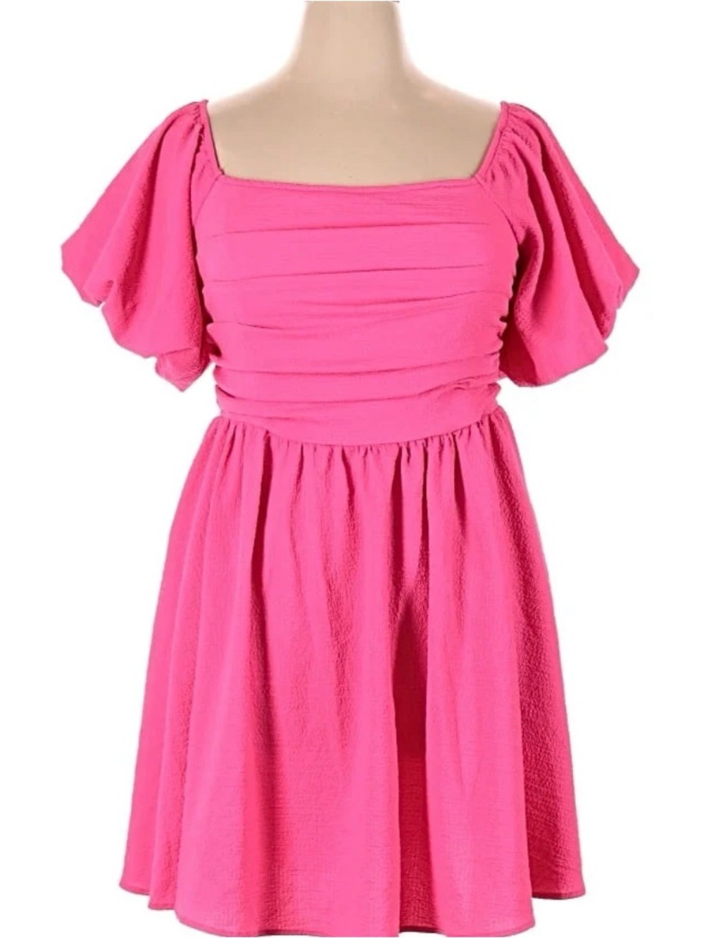 SHEIN Hot Pink Puff-Sleeve Mini Dress